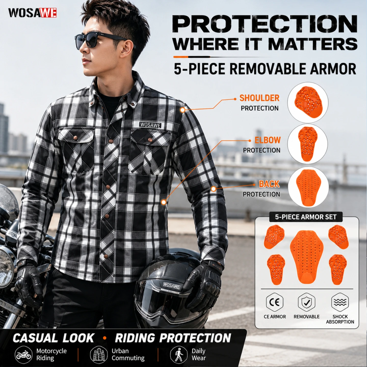 Motorcycle Gear Jacket - Ciepła koszula motocyklowa męska w stylu