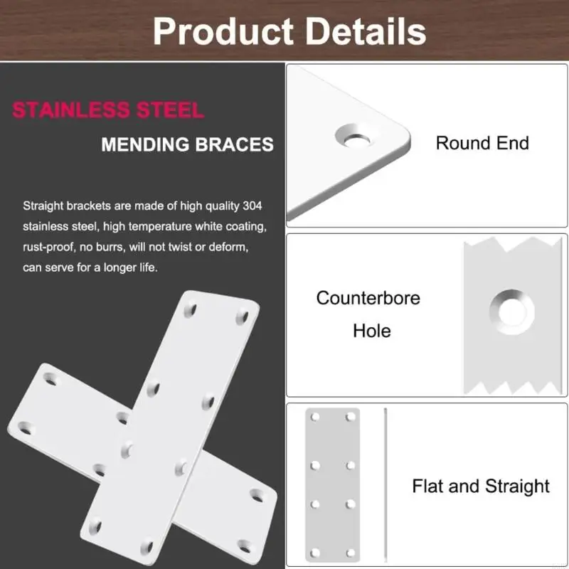 4Pcs Flat Mending Plate With Screws Stainless Steel Fixed Angles Support Brackets Connectors Metal Straight Brace KXRE