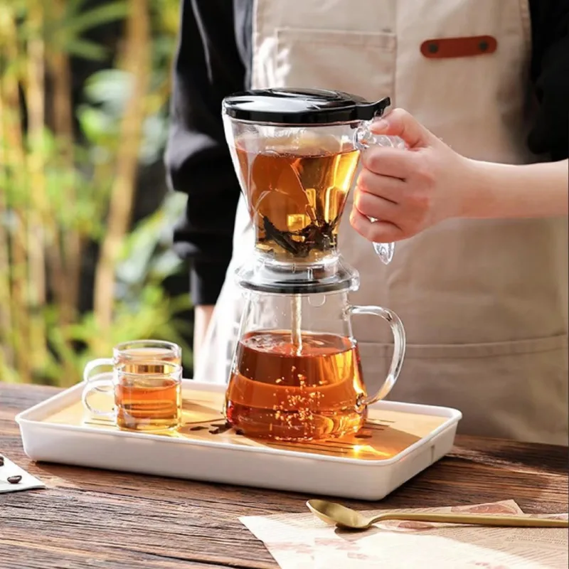 Custom Logo 600ml Pour in Plastic Steep Gravity Soaker Teapot Removable Stainless Steel Filter Coffee Sharing Pot Set