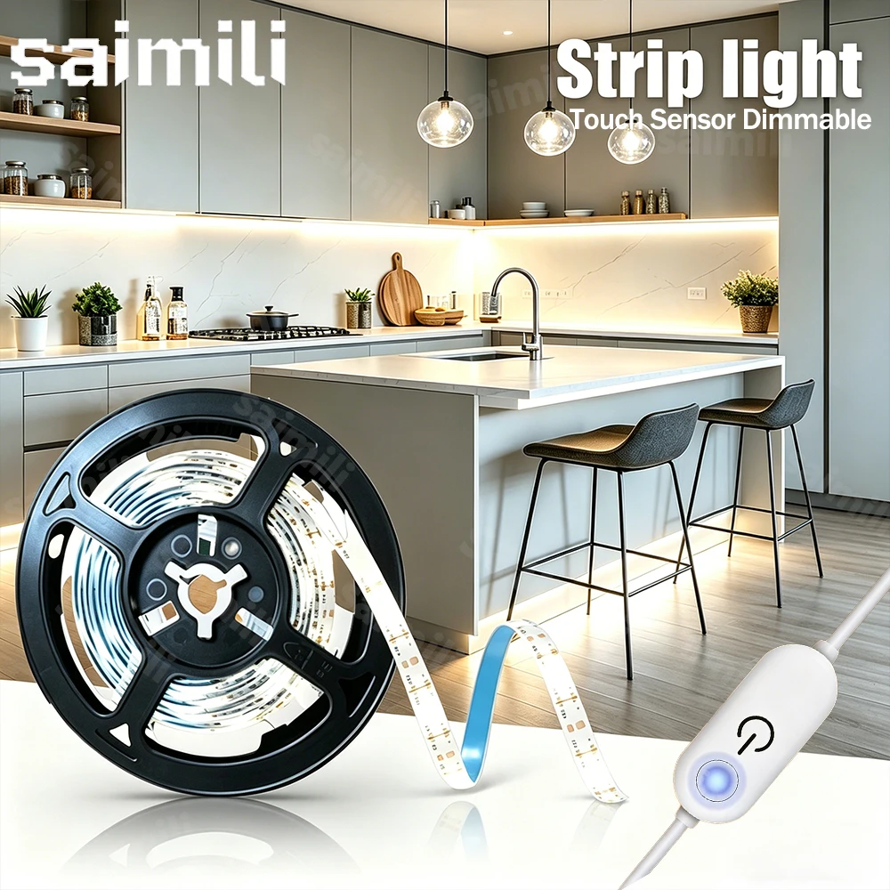 

LED Lights Strip 2835 Touch Switch Dimmer USB DC 5V LED Tape Ribbon Flexible DIY Backlight Mirror Christmas Cabinet Room Decor