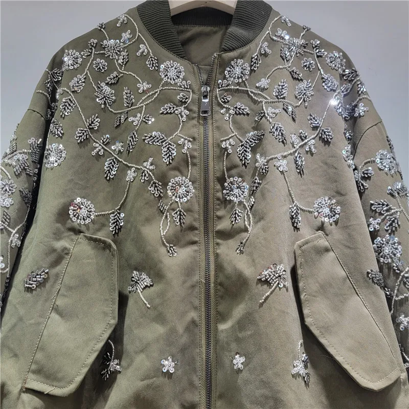 French Elegant Fashion Commuter Heavy Industry Rhinestone Blazer Single Button Loose Casual Versatile Black Jackets Women Autumn