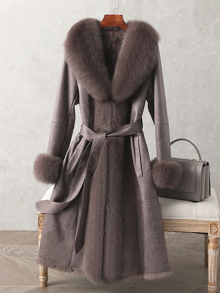 

Меховое и меховое пальто для женщин, облегающее кожаное пальто из кроличьего меха средней длины, зима 2024