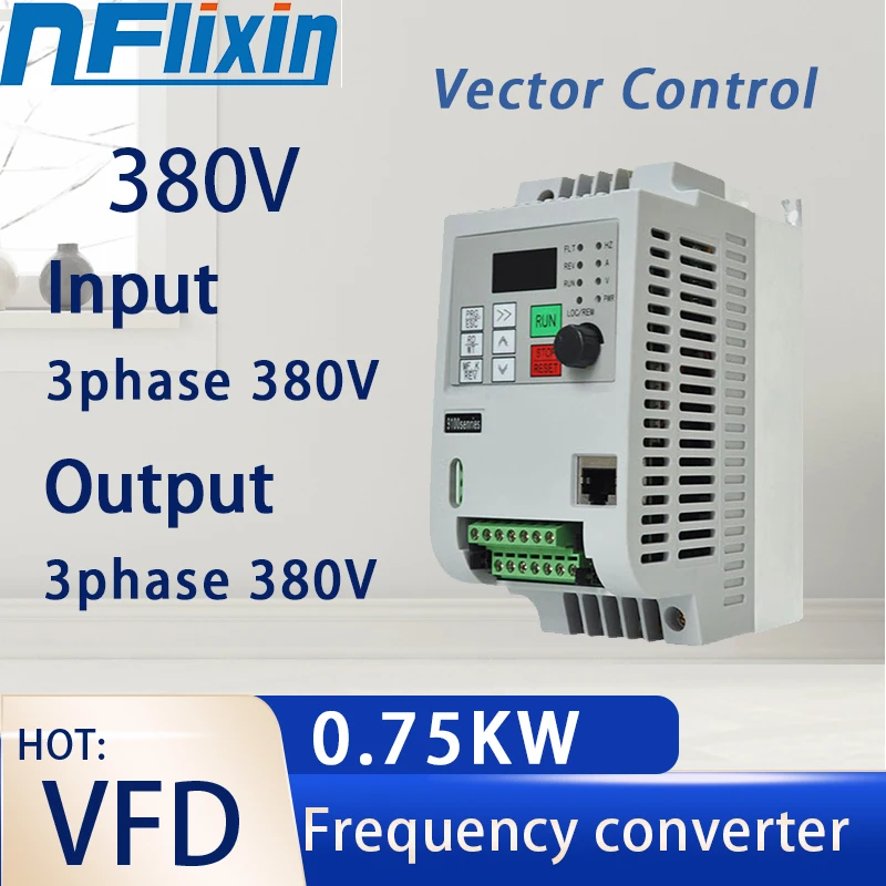 3-phase Input 380V to 3-phase Output 380V VFD Variable Frequency Drive Converter Inverter 0.75KW Motor Speed Controller