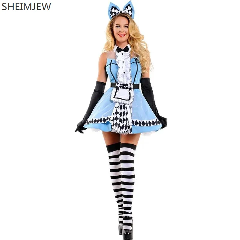 

Sexy Anime Alice In Wonderland Sweet Lolita Maid Fantasy Dress Halloween Party Alice Princess Cosplay Costume Carnival Stage Set