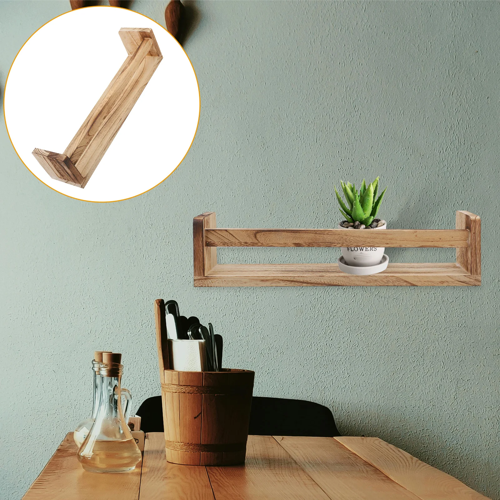 

Wall-Mounted Organizer Storage Wooden Jars Wall Shelf Seasoning Bottle Holder Bathroom Bedroom Balcony Spice Rack For Home