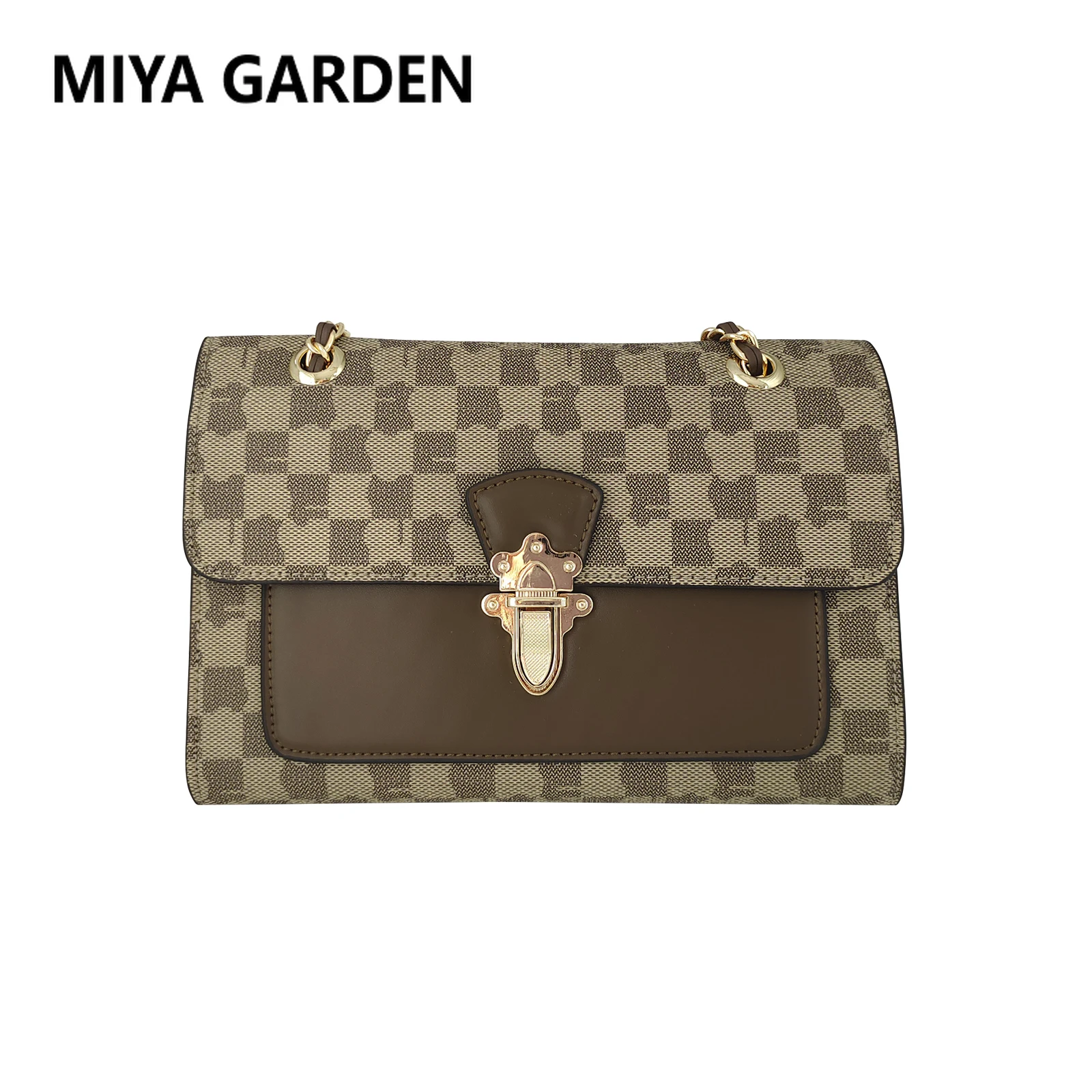 MIYA GARDEN Women's Shoulder Bag Classic Square Lattice Crossbody Bag Fashion Designer Luxury Chain Bag Ladies Small Square Bag