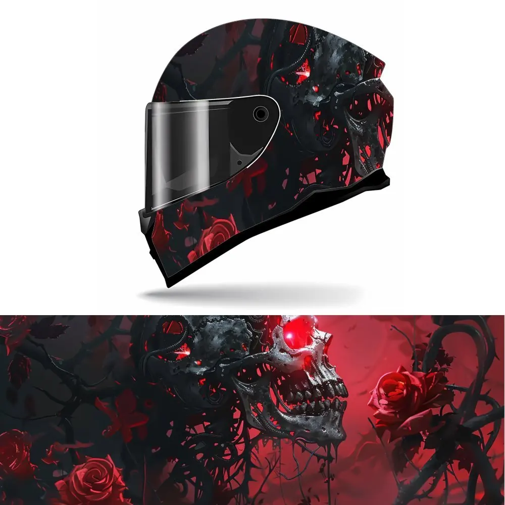 

Full Face Skull and Roses pattern Helmet Decals - Durable and Waterproof PVC, self-adhesive Motorcycle Racing Helmet Aesthetic S