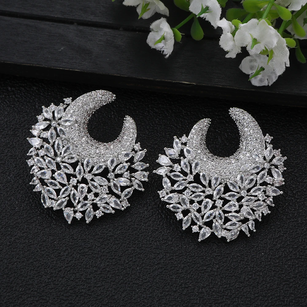 

Luxurious Round leaves Earrings for Women Wedding Full Micro Cubic Zircon High Jewelry Dubai Bridal Earring E1652