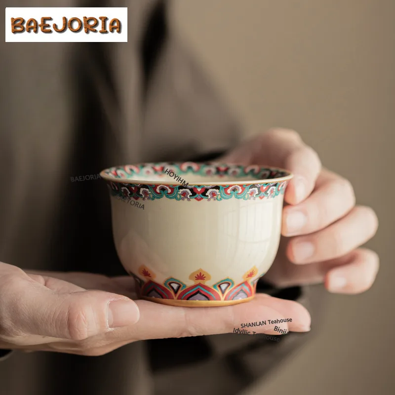 BAEJORIA 100ml Plant Ash Dunhuang Ceramic Teacup Creative Tea Bowl Single Cup Fragrance Cup Chazhan Master Cups Drinkware Gifts