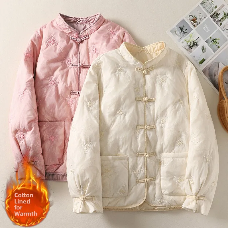 

Ретро вышитый воротник-стойка на пуговицах, легкий хлопковый женский новый китайский костюм Sle Tang, теплое хлопковое пальто, чистое...