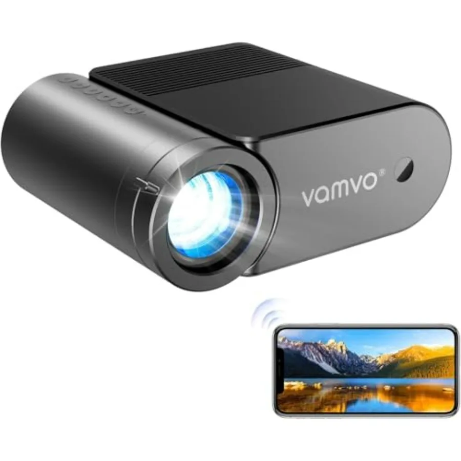 

Портативный WiFi-проектор 1080P для просмотра фильмов на открытом воздухе, 200 дюймов, стильный обтекаемый дизайн, черный цвет, совместим с телефонами/планшетами