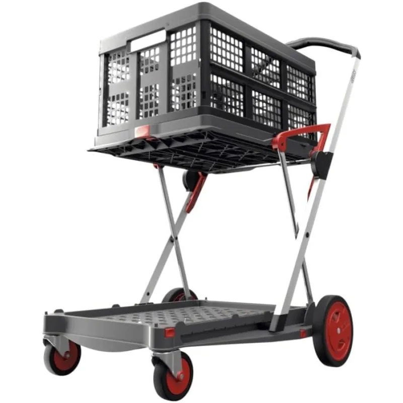 

Made in Germany | Multi use Functional Collapsible Carts | Mobile Folding Trolley | Shopping Cart with Storage Crate (Red)