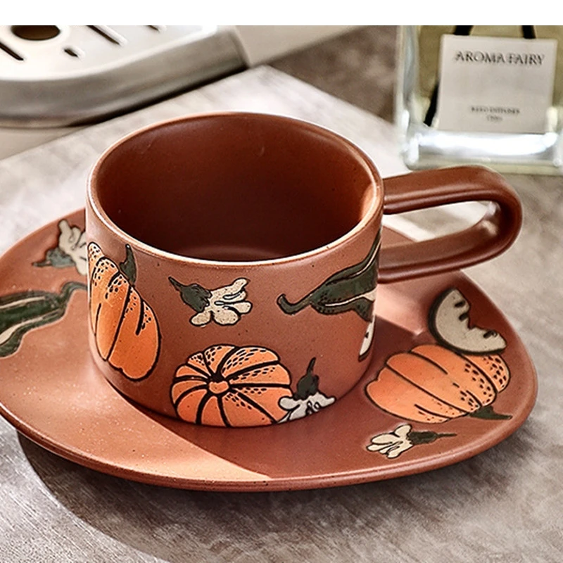 

Handdrawn Ceramic Coffee Cup Couple Afternoon Tea Latte Set Home Office Mug Breakfast Milk Drink Gifts