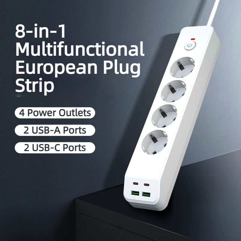 Adea Eu standard four-position power jack with pd/usb charging plug-in overload protection socket Anti-Flame retardant plug