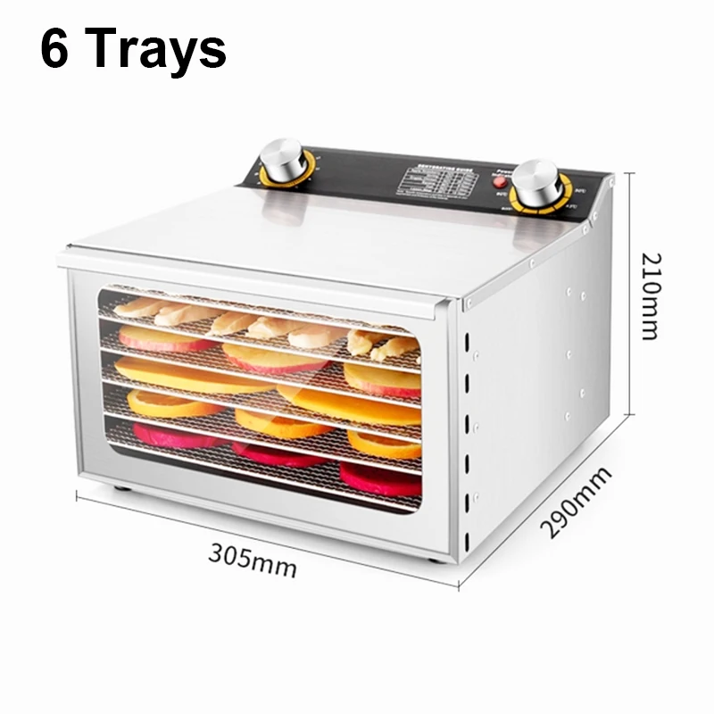 110V/220V 6 Trays Dried Food Dehydrator Snacks Dehydration Air Dryer Stainless Steel Fruits Vegetable Herb Meat Drying Machine