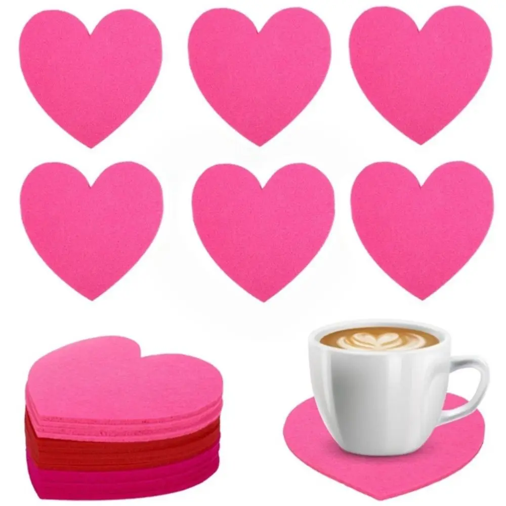 6Pcs Red Pink Heart Shaped Valentine's Day Cup Mat Anti Scalding Non-Slip Felt Coasters Cup Mat