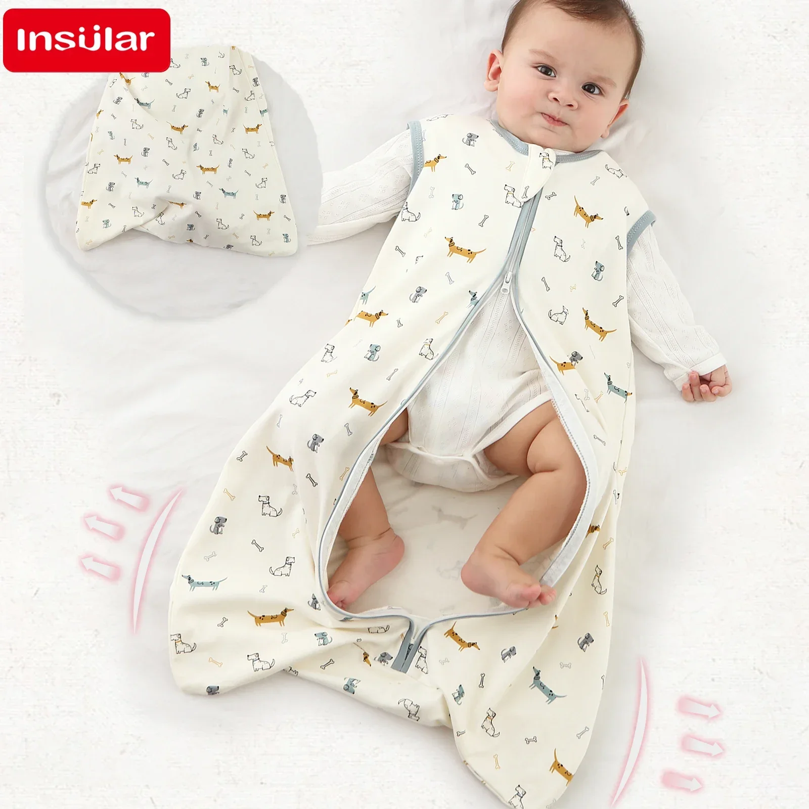 Baby Sleeping Bag Newborn Baby Anti-shock Sleeping Bag Pajamas Baby Pajamas Light Zipper Crawling Suit Anti-kick Cartoon Animal