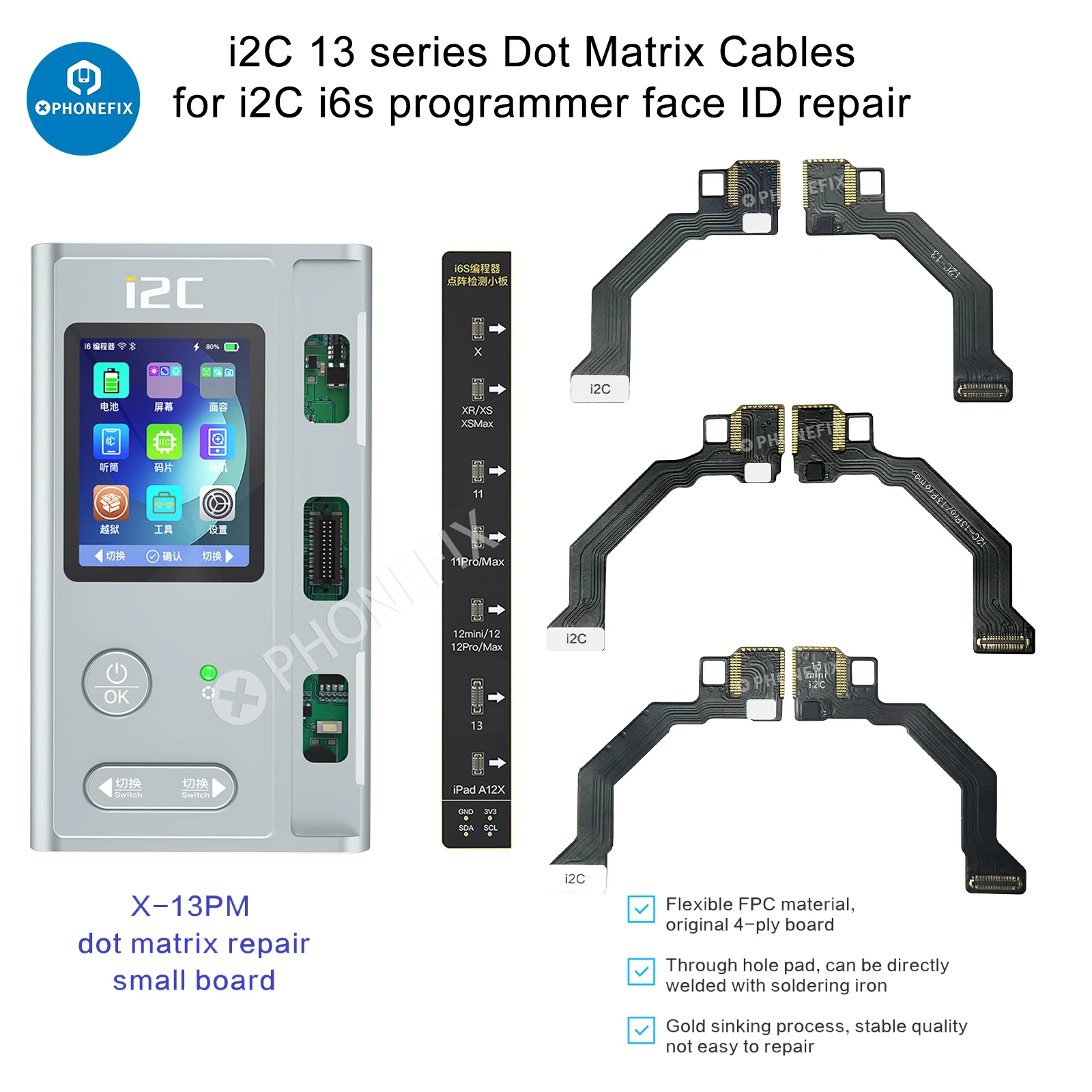 

i2C Dot Matrix Flex Cable Dot Projector Cable For iPhone 13 13mini 13 Pro Max Face ID Repair Replacement Compatible with i2c i6S