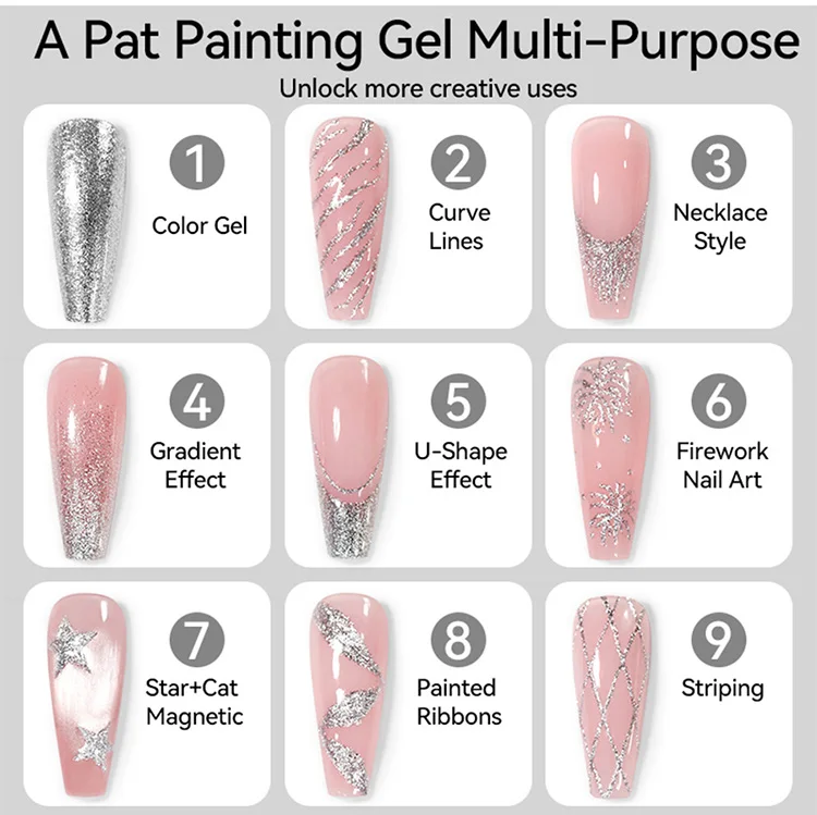 UR SUGAR Glimmer Pat Malgel Nagellack Gold Silber French Nails DIY Linien Blumen Malerei Patting Maniküre Nagelstempel – Detail 6