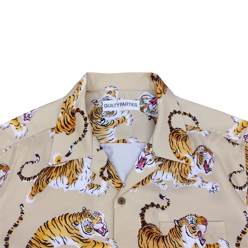 WACKO MARIA Street Tiger Full Print Cuban Neck Hawaii Beach Vacation Casual Style Short Sleeve Shirt Tops