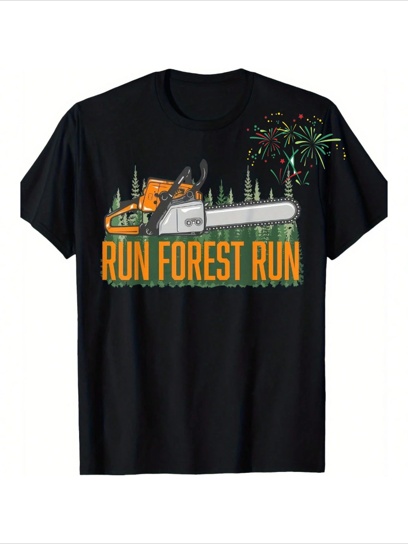 

Chainsaw and Forest Run,Geometric Pattern design-100% cotton summer casual O-neck short sleeve printed men's T-shirt.