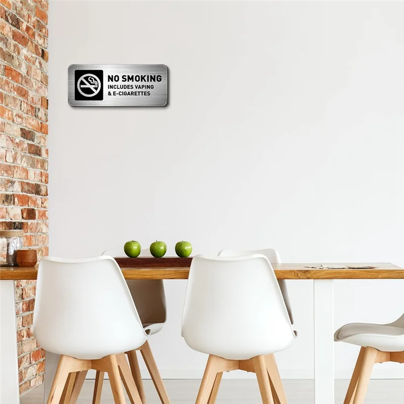 ABKS-Piece ممنوع التدخين 4 قطع 7 × 3 بوصة علامات للمنزل والأعمال علامات تحذير صناعية ذاتية اللصق معدنية بدون دخان #2