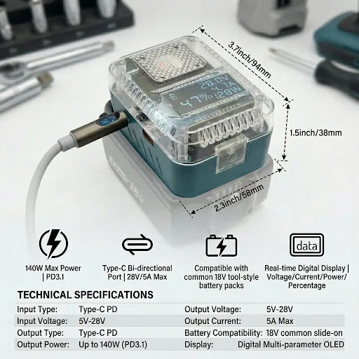 Lithium Battery Charger For Makita For DeWalt For Milwaukee For M18 For Bosch Digital Display Adapter Converter USB C Power Bank view 5