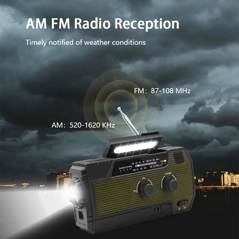 Radio portatile 2000mAh con powerbank, radio AM/FM, ricarica solare e a manovella, USB Type-C, con torcia a 3 LED, radio di emergenza Radio portatile 2000mAh con powerbank, radio AM/FM, ricarica solare e a manovella, USB Type-C, con torcia a 3 LED, radio di emergenza