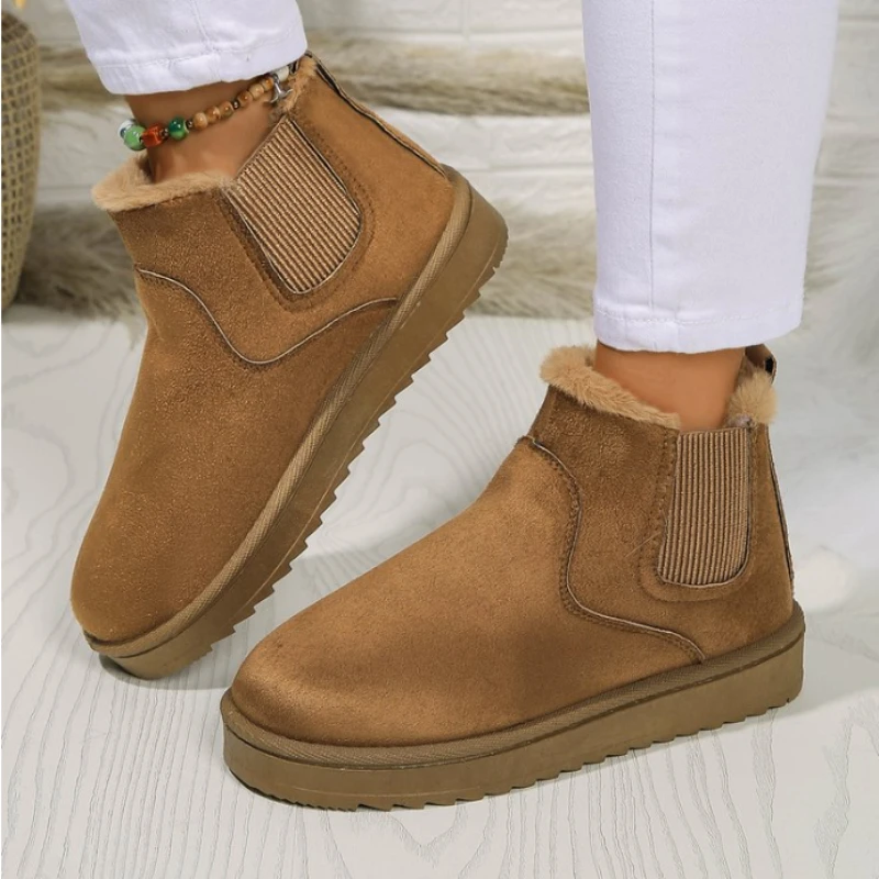 Women Snow Boots Warm Plush Slip-on Solid Plus Size Fashion Female Ankle Boot Ladies Winter Comfortable Women\'s Cotton Shoes NEW