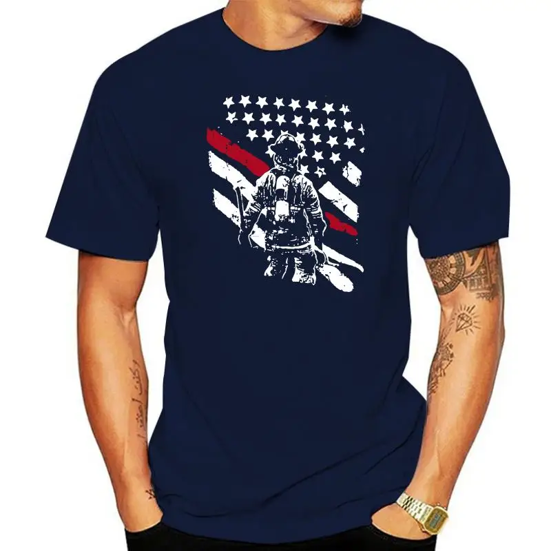 New Summer Tops Tattered Firefighter with USA Flag T Shirt Men