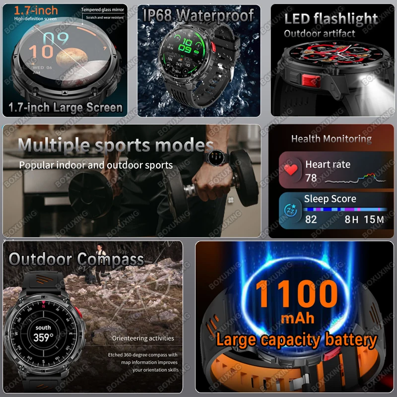 2026 New T-Rex 3 Ultra 1100mAh Smart Watch 5ATM Waterproof Outdoor Sports GPS Track Heart Rate Compass Bluetooth Call Smartwatch