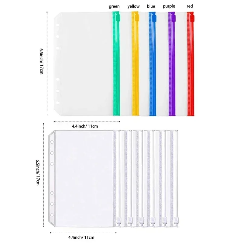 Zipper Binder Pockets Waterproof For Binder Notebook Planner PVC Cash Budget Envelopes Loose Leaf Bag 6-Hole for A6