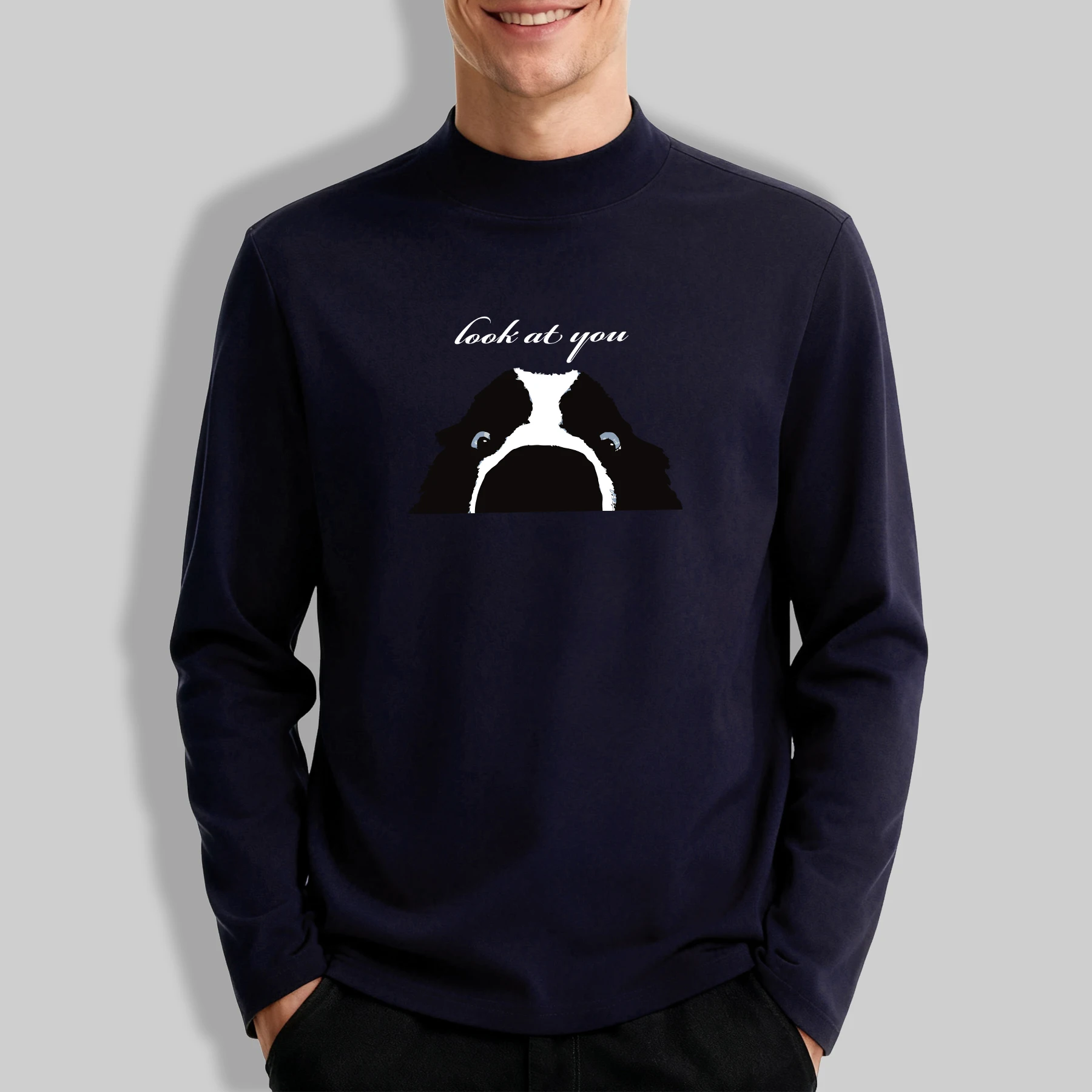 سر مشاهدة كلبك الصغير الرجال وهمية الرقبة مرونة قمة الموضة المحملة الخريف الرجعية لينة طويلة الأكمام للجنسين ملابس بسيطة #1