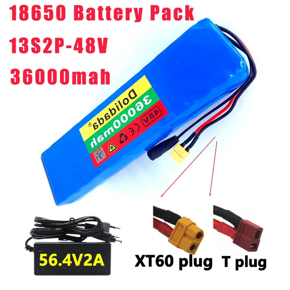 

48v Lithium Ion Battery Pack 13S2P 36000mah 1000w Xt60 Or T Plug Built-in BMS For Ebike Electric Bicycle Batteries Bateria