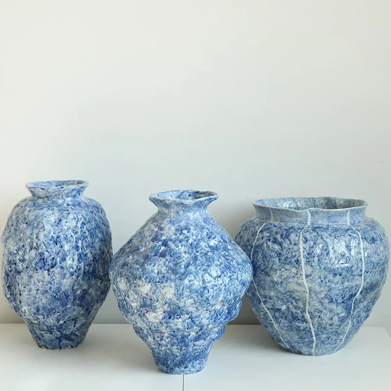 

Wabi-Sabi Style Hammered Texture Fresh Flower Hydroponic Dual-Use Ceramic Ornament Handmade Vintage Tabletop Vase Handmade Zen C