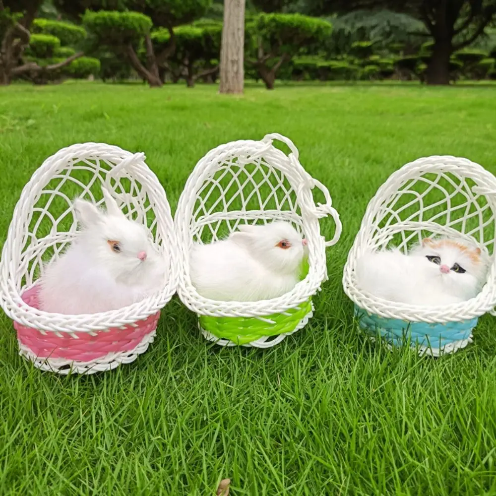 With Hanging Basket Simulation Rabbits Toy Model Miniatures Simulation Cat Doll Mini Realistic Plush Sleeping Cats Toy