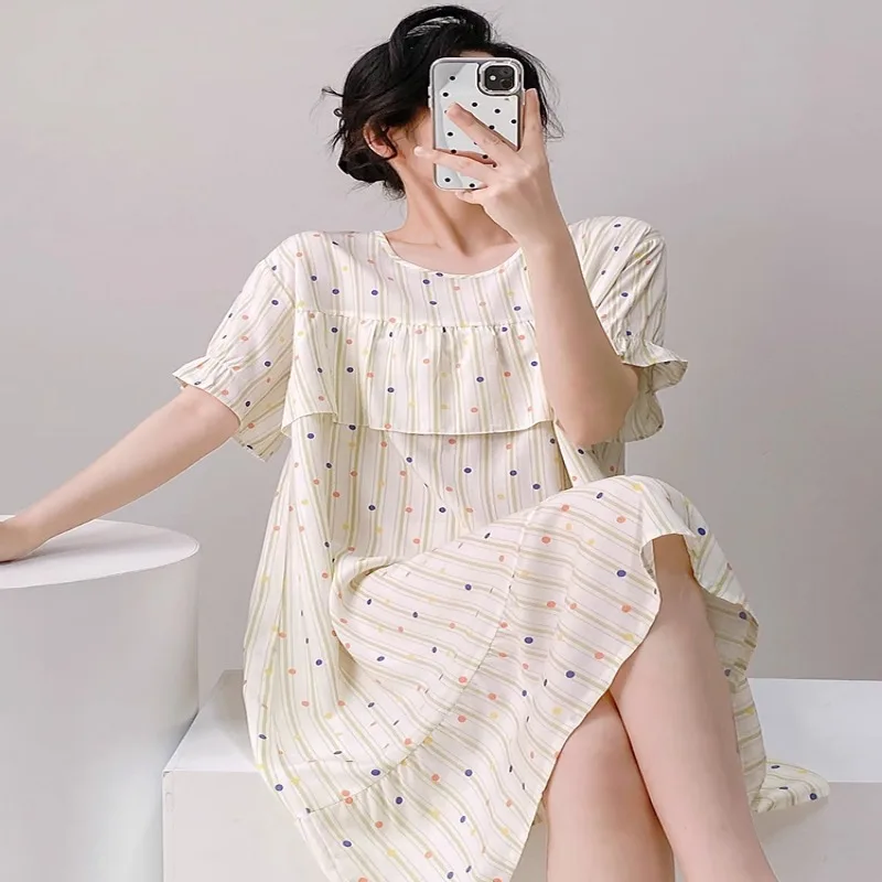novo-vestido-de-dormir-em-algodao-e-seda-fino-manga-curta-estilo-princesa-anti-volume-camisola-de-algodao-artificial-pode-ser-usado-como-roupa-de-casa