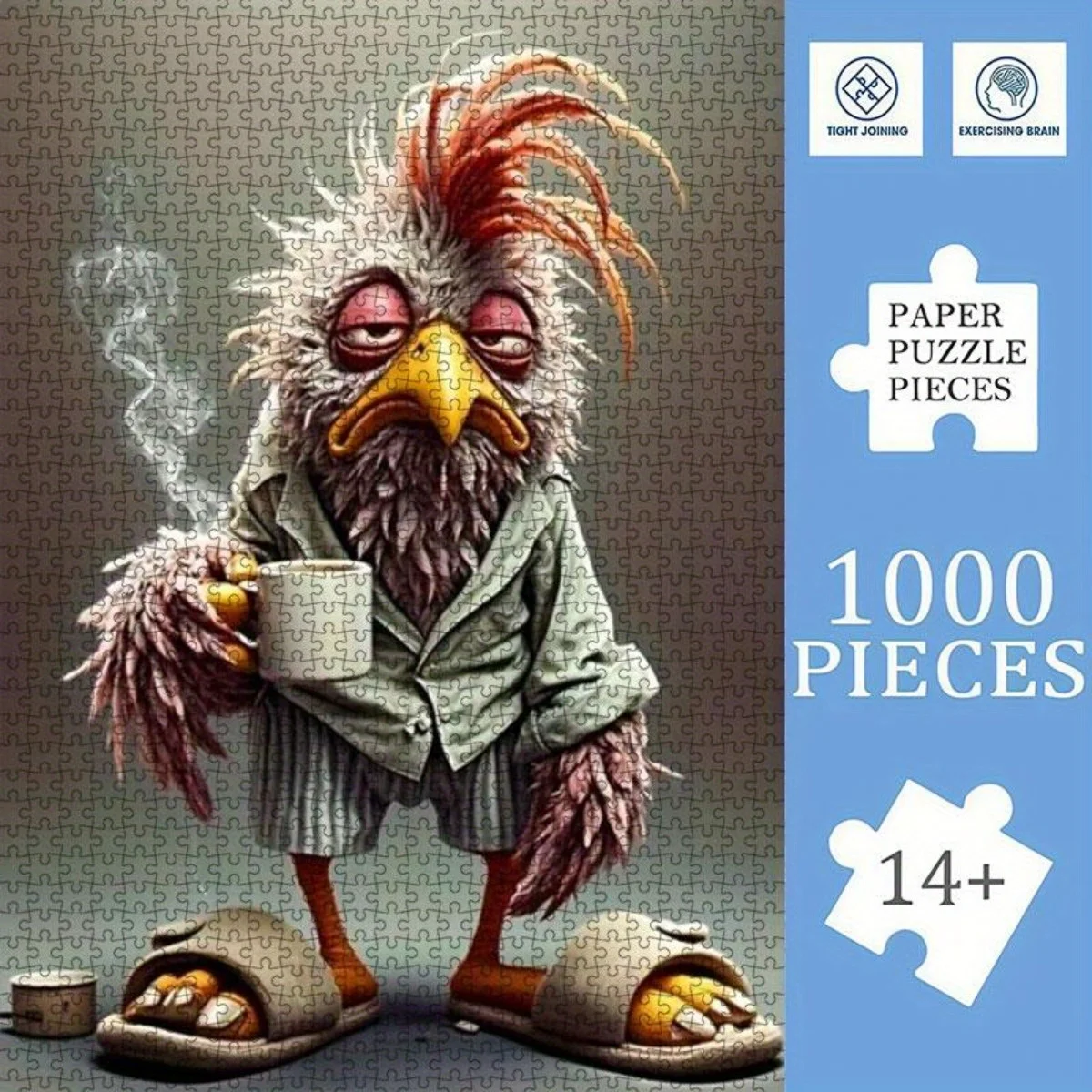 

1000pcs Adult Puzzle - Frameless Design - Playful Chicken in Slippers Drinking Cup - Perfect Gift for Animal Lovers, Ideal for