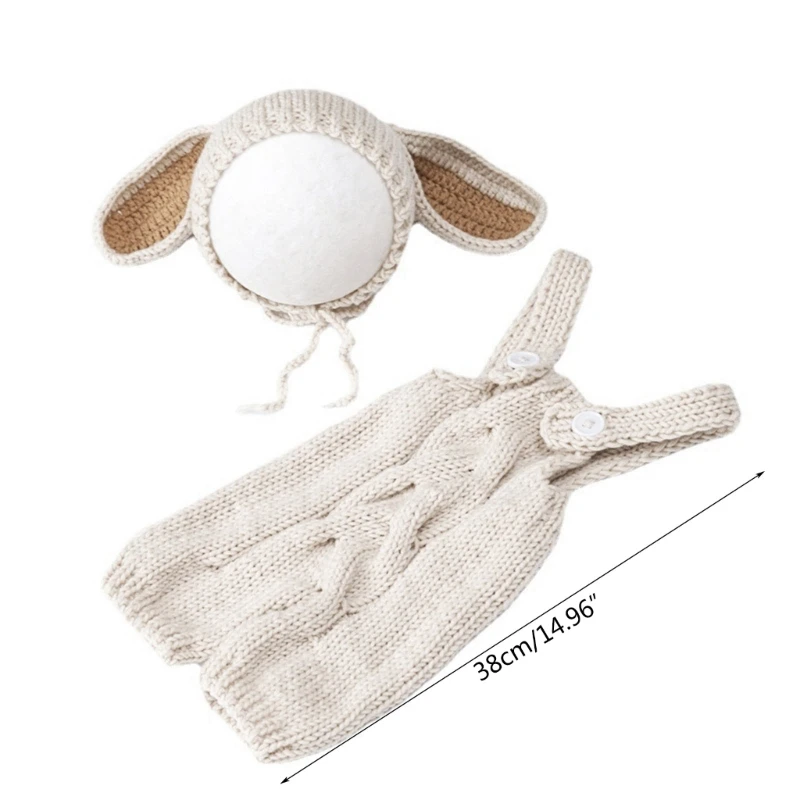 Photography Props for Baby Boys Girls Unisex Romper Hat Photo Props Newborn Knitted Rabbit Costume Photo Hat Coveralls