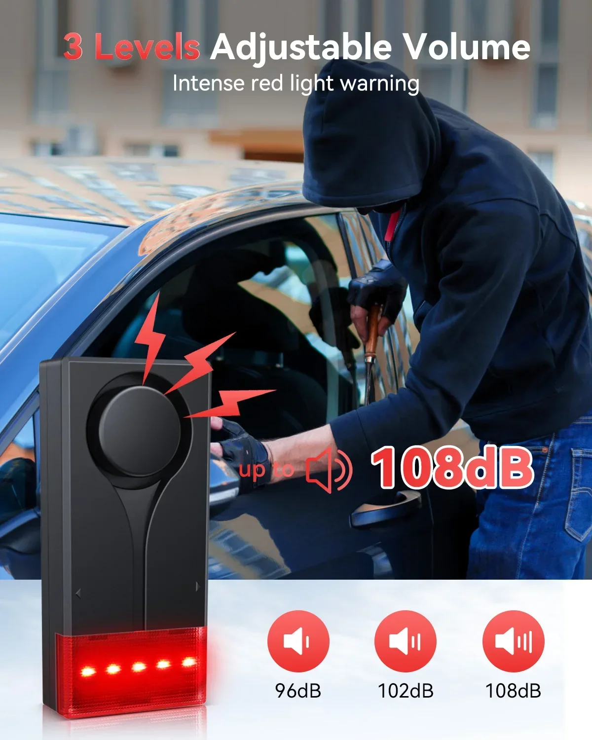 Awapow Wireless Car Anti-Theft Vibration Alarm 108dB with Light Remote Control Door & Window Home Security System