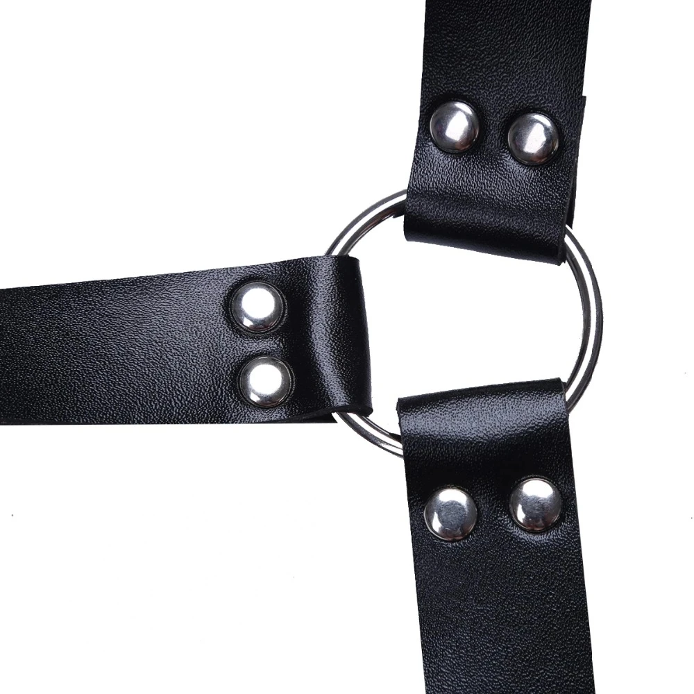 Men Harness One Strap PU Leather Men Bondage Gay Lingerie Adjustable Body Chest Bondage Costume Cosplay with Shoulder Armors