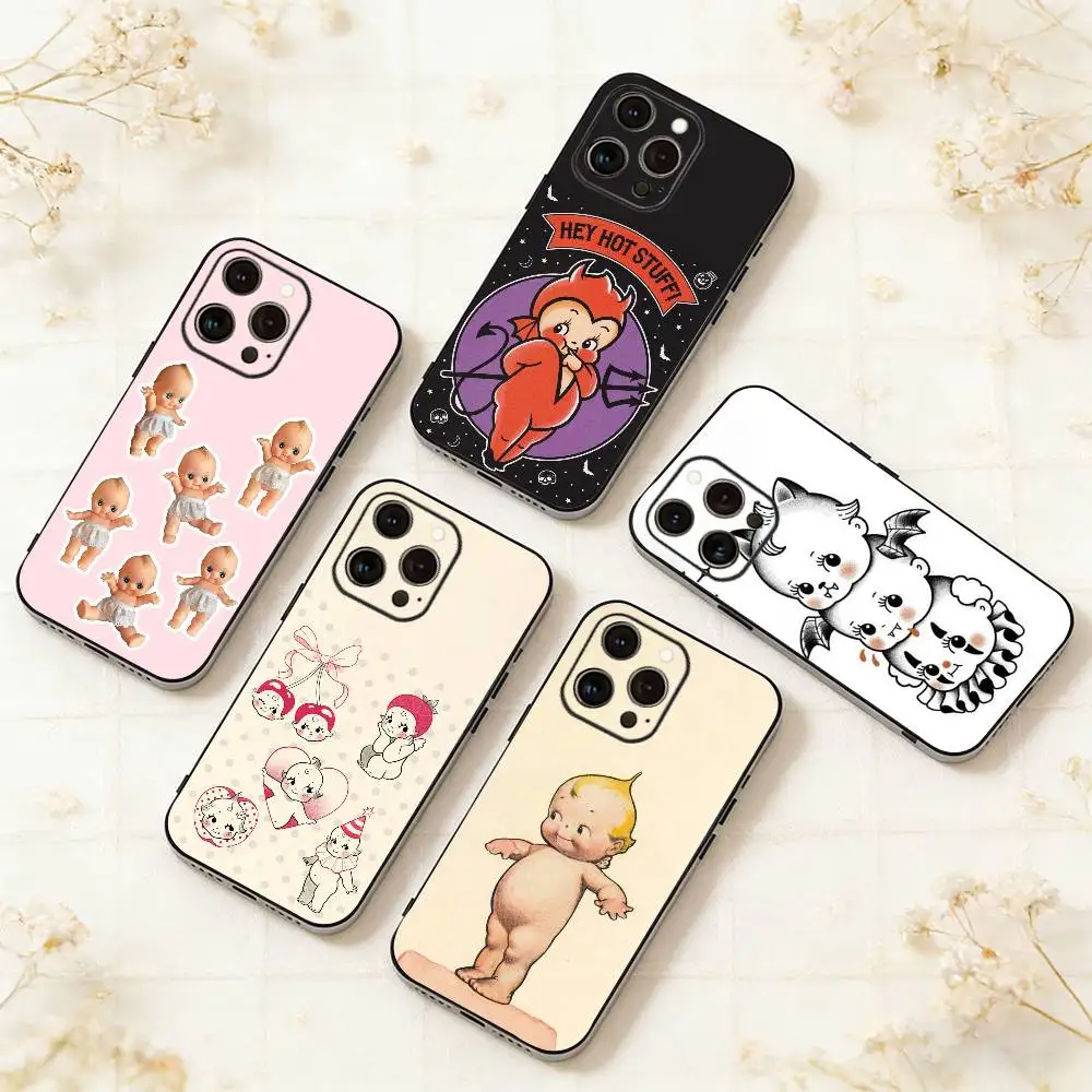 

K-kewpie Cute Angel baby Phone Case For iPhone 17,16,15,14,13,12,11 Plus,Pro Max,XS,Soft Silicone Black Cover