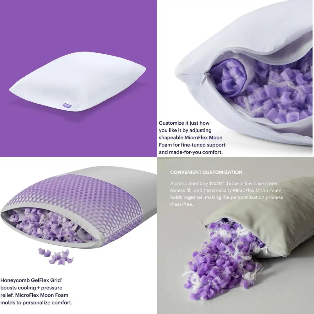 

Purple Freeform Pillow - Standard Size with Customizable GelFlex Grid and MicroFlex Moon Foam for Pressure Relief and Cooling Co