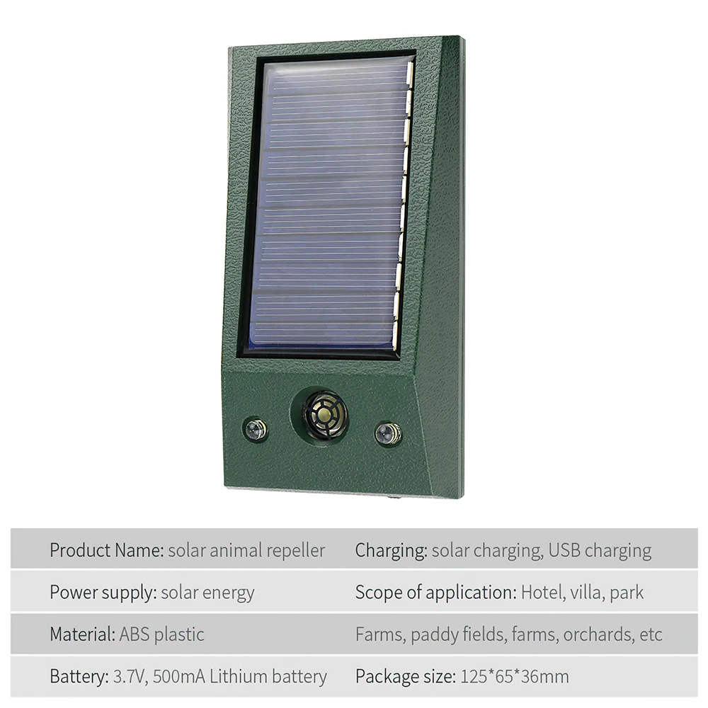 Ultrasonic Animal Repeller Solar Powered USB Rechargeable Battery Bird Cat Dog Bat Mouse Pest Repellent Animal Warning Scarer