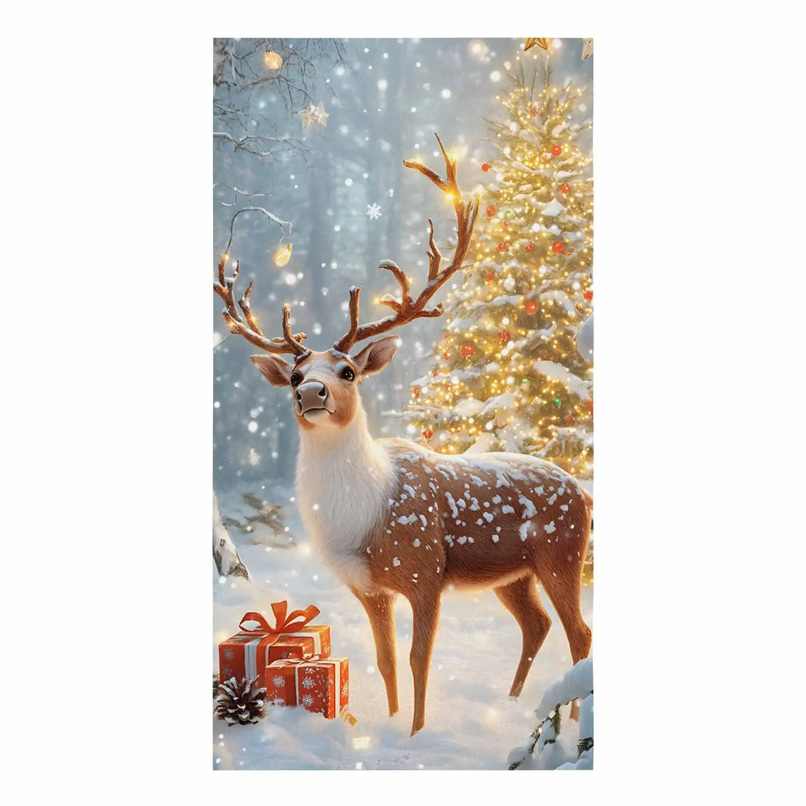 Christmas Reindeer Lantern Printed Tea Hand Towel Kitchen Dishcloth Water Absorption Household Cleaning Cloth