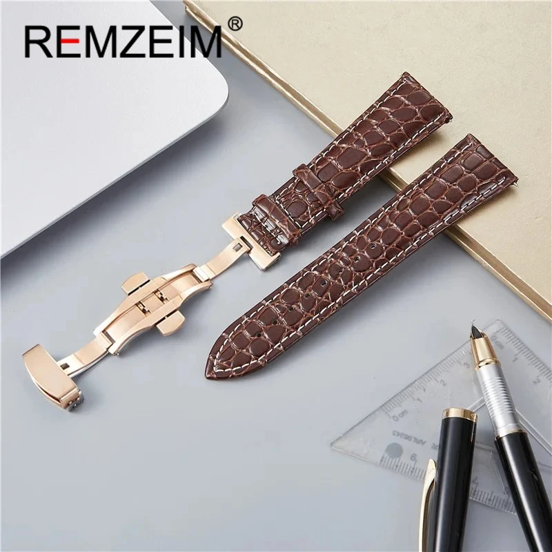 

Деловой ремешок для часов из искусственной кожи с крокодиловым узором 18 мм, 20 мм, 22 мм, 24 мм с пряжкой-бабочкой, повседневный мужской браслет