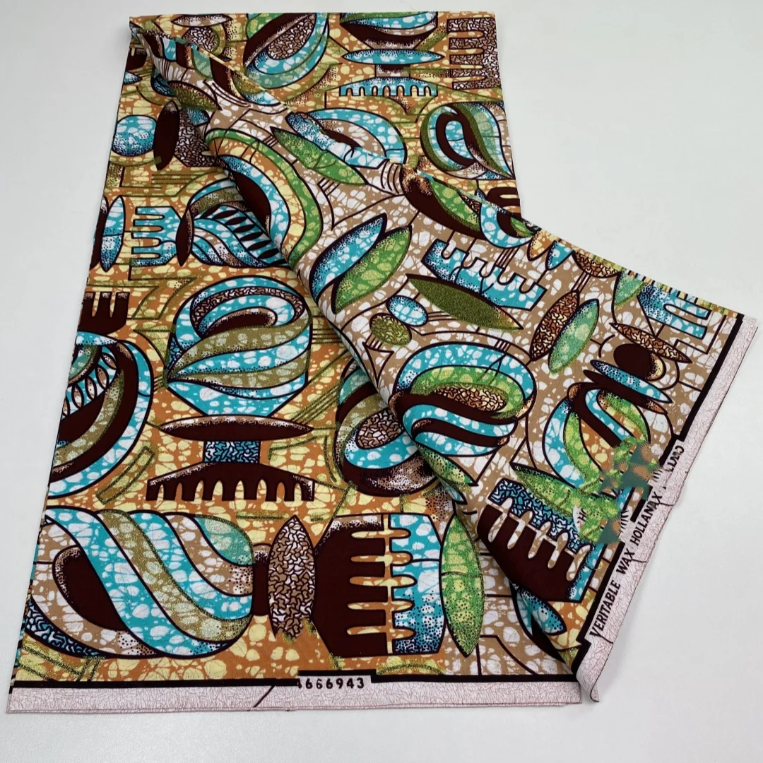2026 Nowy Styl Nigeriańska Tkanina z Nadrukiem Golden Wax Print – Wysokiej Jakości Afrykańska Tkanina Wax Print do Patchworku, Odzieży i DIY „3C4”