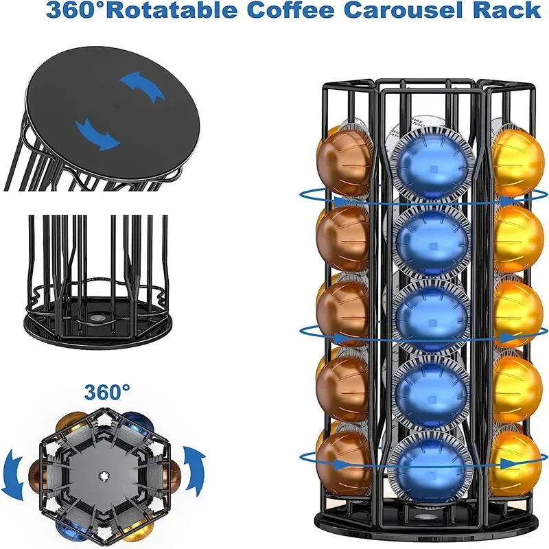 40 Nespresso Vertuo Coffee Pod Capsule Holder Stand Tower Vertuoline Rack Dispenser Revolving Pods Drawer Storage Shelves