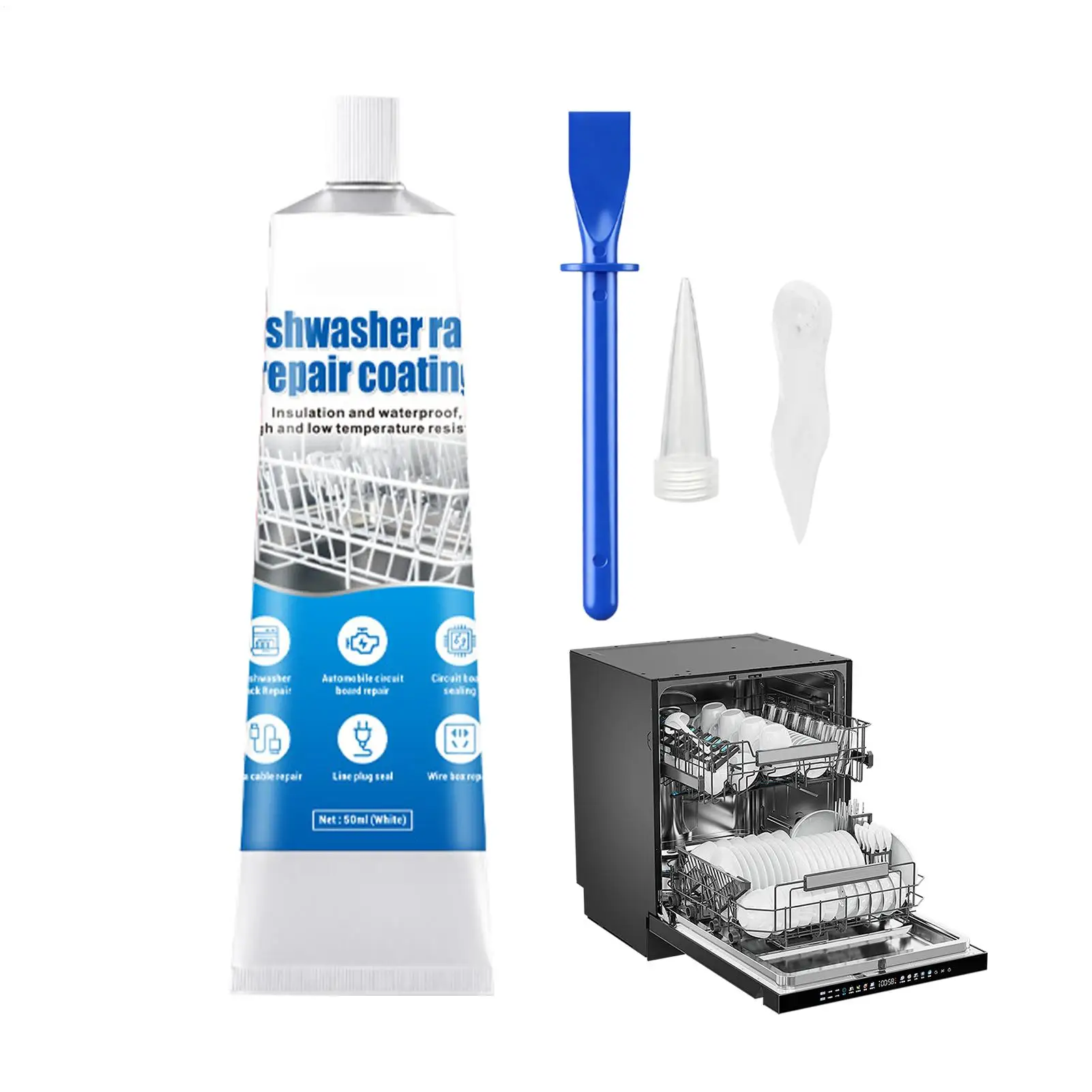 Dishwasher Rack Coating Repair Kit 50ml Anti-Rust Paint Sealant Dishwasher Rack Wire Coating Repair with Tip and Scraper