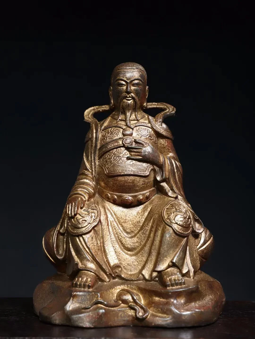Old Qing Dyansty copper Buddha statue,Xuan Wu, Wudang Mountains, the turtle and the snake,#02,Handmade